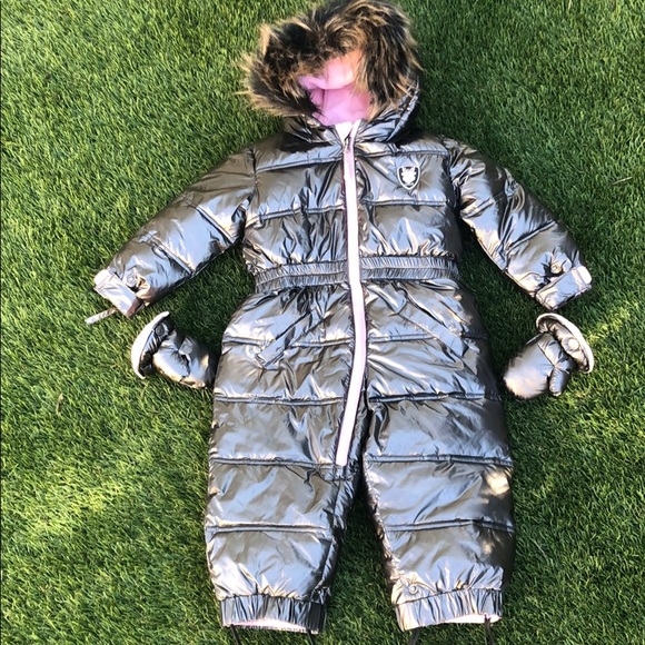 deux par deux Other - Deux Par Deux Metallic Silver Fur Snowsuit 24m